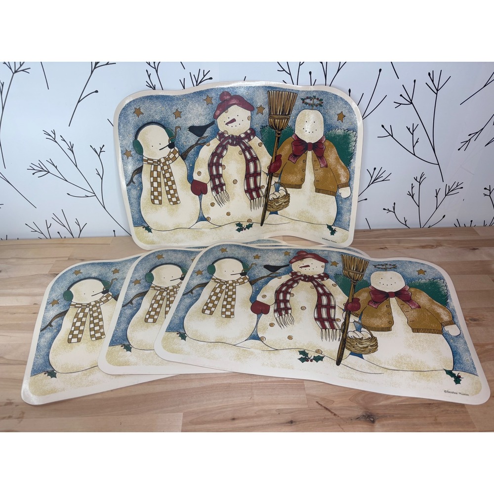 Debbie Mumm Snowman Placemats Set of 4 Winter Holiday Folk Art Christmas Decor
